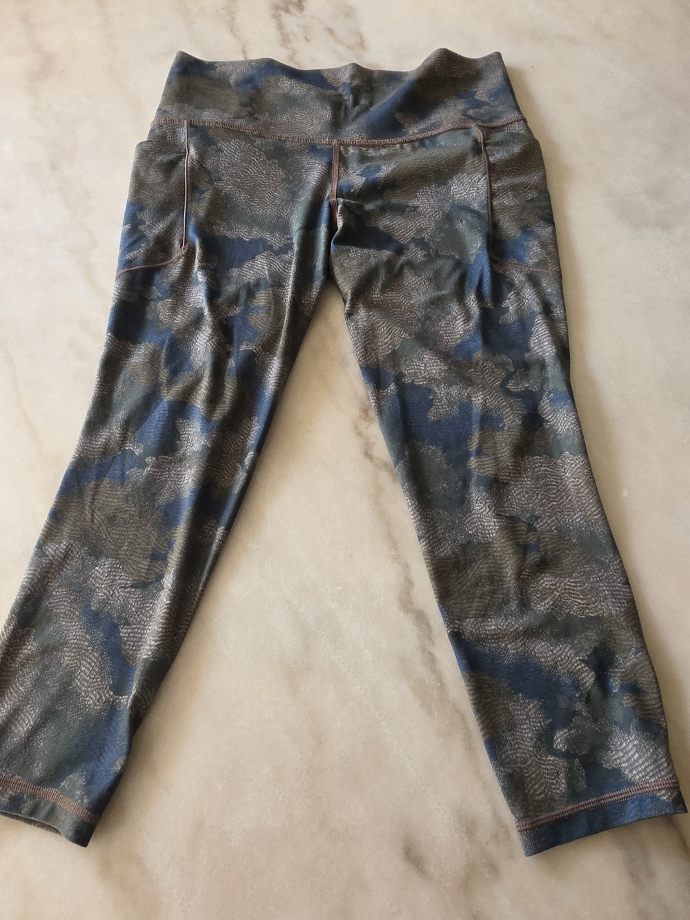 Athleta Blue and Green Camo High-Rise Capri Leggings